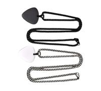 Abaodam 2pcs Stainless Steel Guitar Pick Pendant Necklace Heart Engraving Black Steel Color Cool Music Jewelry for Men and Women