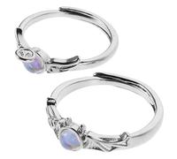 Abaodam 2pcs Sterling Silver Angel and Demon Couples Rings Set Adjustable Size Statement Rings Opal Accent for Valentine’s Day and Everyday Wear