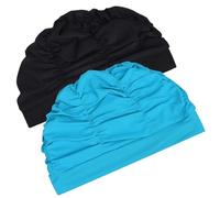 Abaodam 2pcs Stretchy Cloth Swim Caps for Women Men Pleated Fabric Swimming Hats Lightweight Durable for Braids and Dreadlocks Comfortable Fit for Swimming Activities