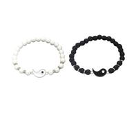 Abaodam 2pcs Tai Chi Natural Stone Beaded Bracelets Couples Friendship Wristbands Black and White Yin Yang Wrist Chain Jewelry for Women and Men