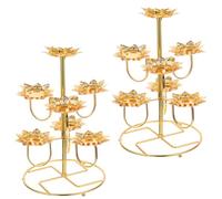 Abaodam 2pcs Tibetan Tealight Holder Candle Temple Altar Supply Lotus Ghee Lamp Holder Electric Butter Lamp Stand Diwali Decorations Gold Supplies Buddha Stainless Steel Household Crystal