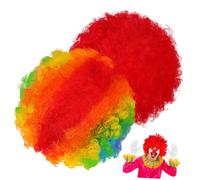 Abaodam 2pcs Vibrant Rainbow Red Clown Wigs Unisex Lightweight Curly Afro Style for Circus Birthday Party Costume Reusable Funny Disco Theme