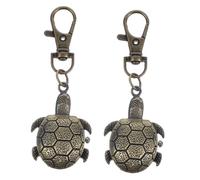 Abaodam 2pcs Vintage Turtle Keychain with Quartz Pocket Watch Retro Flip Cover Classic Key Buckle Watch for Titanium Alloy Build Charming Cartoon Style Secure Protection