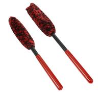 Abaodam 2pcs Wheel Brush Set for Car Detailing, Red Medium and Small Wool Tire Rim Cleaning Brushes with Long Handle, Multifunctional Auto Wheel Cleaning Kit for Car and Motorcycle