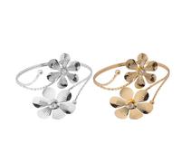 Abaodam 2PCS Women’s Open Metal Arm Cuff Bracelets, Upper Arm Coil Wrap Bangles with Rhinestone Flower Design, Gold and Silver Tone Armbands for Party and Casual Wear