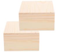 Abaodam 2pcs Wooden Case Craft Storage Box Khaki Easy to Open Convenient Wood Storage Box for DIY and Office Use