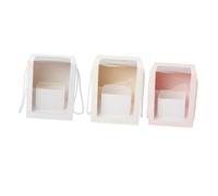 Abaodam 3 Large Square Flower Packaging Boxes with Pvc Window, Handheld Storage Cases in Pink, White, and Beige - Suitable for Wedding Bouquets and Floral Wrapping
