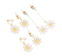 Abaodam 3 Pairs Flower Earrings for Women Daisy Studs and Ear Clips Stylish Dangle Jewelry with Fresh Floral Design Comfortable Lightweight Accessories for Daily and Special Occasions