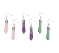 Abaodam 3 Pairs Hexagonal Natural Crystal Earrings Set for Women - Amethyst, Rose Quartz, Green Aventurine Pendants, Healing Decorative Ear Jewelry for Daily Wear