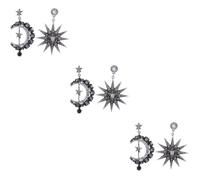 Abaodam 3 Pairs Punk Style Moon Star Pattern Earrings Made of Alloy with Safe Material and Not Easy to Fade, Creative Gift Earrings for Halloween and Festival Wear