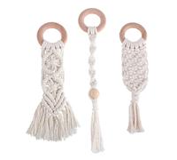 Abaodam 3 Pcs Hand-Knitted Cotton Rope Beech Wood Teether Rods Natural Teeth Grinding for Sensory Development Safe and Playthings