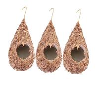 Abaodam 3 Pcs Hanging Bird Nest Straw Woven Bird House Natural Simulation Design for Outdoor Garden Meticulous Craftsmanship Provides Shelter From Predators and Weather
