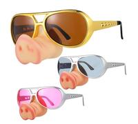 Abaodam 3 Pcs Pig Nose Novelty Glasses for Adults and Funny Party Sunglasses in Gold Silver Pink Creative Costume Props for Halloween Bachelorette Group Fun and Photo Booth Accessories