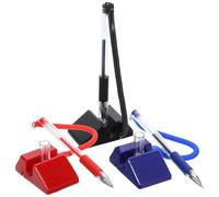 Abaodam 3 Pieces Desktop Security Gel Ink Counter Pens with Holder, Black Blue Red Fixed Reception Desk Pens for Office, Bank, Hotel Use