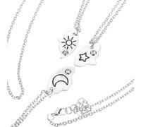 Abaodam 3 Pieces Friendship Necklace Set Moon Star Pendant Necklace Silver Tone for Women Students and Best Friends