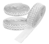 Abaodam 3 Pieces Self-Adhesive Rhinestone Tape with 3mm White Pearls and Glass Beads, 1cm + 1.5cm + 2cm Wide Bling Ribbon Strips for Crafting, DIY Decoration, Beaded Trim for Sewing
