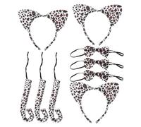 Abaodam 3 Sets Cat Ears Headband Bow Tie Tail Costume Set for Animal Cosplay Party Props White Leopard Print for Halloween Christmas Fancy Dress