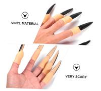 Abaodam 3 Sets Halloween Zombie Finger Nail Props Fake Fingernails with Black and Red Long Short Designs Lightweight Costume Accessories for Party Decoration and Scary Cosplay