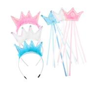 Abaodam 3 Sets Princess Dress Up Crown and Fairy Wand for Birthday Party Role Play with Coordinated Tiara Hair Hoop in White Blue Pink and Easy to Clean Accessories for Halloween Christmas
