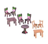 Abaodam 3 sets Resin Miniature Table Chairs for Fairy Garden Micro Landscape Decor Realistic Dollhouse Furniture Ornaments for Home and Mini Gardening Display