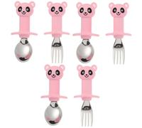 Abaodam 3 Sets Stainless Steel Baby Dinning Utensils Training Fork Spoon Set Short Handle Non-Slip for Newborns Toddlers