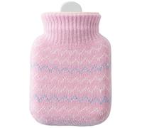 Abaodam 300ml Silicone Hot Water Bottle with Knit Cover for Longer Insulation Time and No Leakage, Portable Hand Warmer for Warm Tummy in Cold Weather, Pink Reusable Hot Water Pouch
