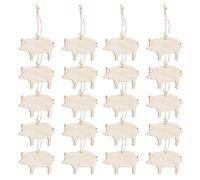 Abaodam 30sets Blank Wooden Tile Pig Shaped Cutouts Natural Wood Tags Holes Unfinished Wood Plaques for DIY Crafts Christmas Wedding Party Home Decor