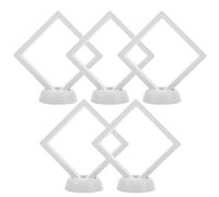 Abaodam 3D Floating Jewelry Display Boxes 5 Sets PE Film White Frame 9X9Cm Round Base for Coin and Necklace Presentation at Home