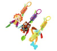 Abaodam 3pcs Bedside Bells Rotating Animal Rattles for Crib Stroller Sensory Development with Lion Dog Owl Cartoon Design for Year Old Boy Girl