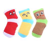 Abaodam 3pcs Bite-resistant Plush Dog Squeaky Sock, Vocalizing Chew for Pets, Sturdy Molar Playthings in Brown, Red, and Yellow for Indoor Entertainment