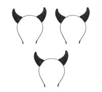 Abaodam 3pcs Black Rhinestone Devil Horns Headband Sparkling Halloween Cosplay Hairband Party Accessories for Women