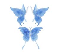 Abaodam 3pcs Blue Butterfly Embroidery Cloth Patches, Beautiful Lifelike Sewing Accessories Made with Embroidery Thread, Easy to Store Clothing Appliques for Jeans and Shoes, for Personal
