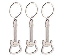 Abaodam 3pcs Creative Metal Guitar Bottle Opener Keychain Set Silver Portable Wide Application Keyring for Beer Lovers and Music Fans
