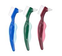 Abaodam 3pcs Double-Head Denture Cleaning Toothbrush with Hard Bristles for False Teeth Care Ergonomic Grip Multi-Color Brushes for Thorough Stain and Food Particle Removal