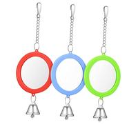 Abaodam 3pcs Double-sided Bird Mirror Toy with Bell for Interactive Play Round Parakeet Cockatiel and Budgie Cage Accessory Easy to Install Fun Reflection for Birds
