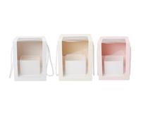Abaodam 3pcs Flower Packing Boxes with Window, Square White Paper Boxes for Flowers and Plants, Easy to Carry and Disassemble, for Home and Hotel Use