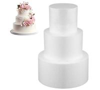 Abaodam 3pcs Foam Cake Dummies Set round Fake Cake Models Ø100/150/200mm X 100mm Thick and Photography Prop for Wedding Display