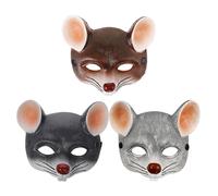 Abaodam 3pcs Halloween 3D PU Foam Rat Mask Set Lightweight Mouse Cosplay Masks in Light Grey Dark Grey Brown Cartoon Animal Party for Carnival Masquerade and DIY Costume Events