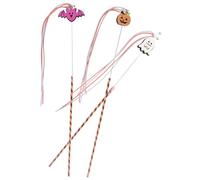 Abaodam 3Pcs Halloween Themed Interactive Cat Teasers Kitten with Pumpkin Ghost Bat Tassels and Bells Fun Training Wand for Indoor Cats Exercise and Play