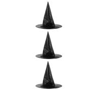 Abaodam 3pcs Halloween Witch Hats with Black Rose Lace Veil Mesh Witch Costume Headwear for Wizard Cosplay Party Dress-up Accessories for Adults