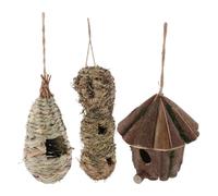 Abaodam 3pcs Hand Woven Wooden Birdhouse Nest for Canaries, Protective and Breathable Cottage Shape with Firm Wooden Base, for Garden and Patio Use in Spring and Summer