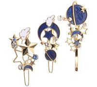 Abaodam 3pcs Hollow Hair Clips Moon and Star Design Alloy Rhinestone Decorative Side Hair Pins for Girls Special Occasions and Holiday Accessory