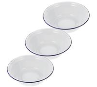 Abaodam 3pcs Large-Capacity Retro Enamel Bowls Set Multi-Function Lightweight White Soup and Salad Mixing Bowls for Picnic and Outdoors Use with Vintage Elegant Look