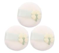 Abaodam 3pcs Large Four Leaf Shamrock Face Powder Puff Set with Plush Embroidered Design, Soft Washable Makeup Pads Lightweight for Makeup and On-the-go Touchups