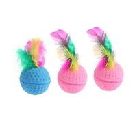 Abaodam 3pcs Latex Foam Cat Balls with Plumes Interactive Sponge Ball Toys for Kittens and Cats Color Random for Chasing and Playing