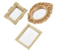 Abaodam 3pcs Miniature Classical Embossed Dollhouse Mirrors Set - Gold, Gold Square, Striped Square - Decorative Mini House Accessories for Doll Ornaments and ’s Display