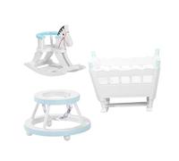 Abaodam 3pcs Miniature Wooden Cradle with Rocking Horse and Walker Adorable Dollhouse Furniture for Room Decoration Safe Eco Friendly Material DIY Ornament