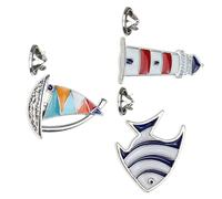 Abaodam 3pcs Navy Style Alloy Brooch Pins Set - Tropical Fish, Sailboat Lighthouse Lapel Pins for Women’s Nautical Jewelry and Coastal Outfit Accessories
