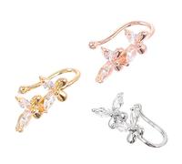 Abaodam 3pcs No Piercing Nose Rings Double Butterfly Clip Nose Adornments for Women Lightweight Silver Gold Rose Gold