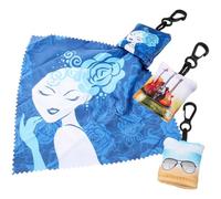 Abaodam 3pcs Portable Glasses Cleaning Cloth Keychain, Compact and Practical Eye Glasses Lens Cleaner Made of Fabrics and Metal, for Storing in Purse or Backpack